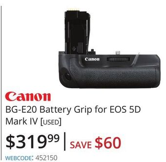 Vistek Canon bg-e20 battery grip for eos 5d mark iv offer