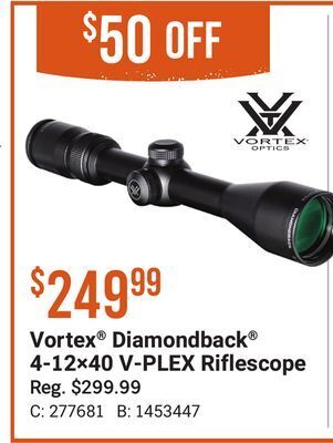 Bass Pro Vortex® diamondback® 4-12×40 v-plex riflescope offer