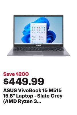 Best Buy Asus vivobook 15 m515 15.6" laptop - slate grey (amd ryzen 3 3250u/512gb ssd/8gb ram/windows 11) offer
