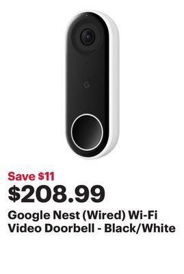 Best Buy Google nest (wired) wi-fi video doorbell - black/white offer