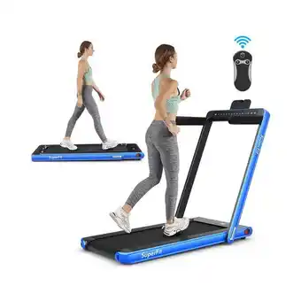 Best Buy Superfit 2.25hp 2 in 1 dual display folding treadmill jogging machine walking pad w/ bluetooth speaker offer