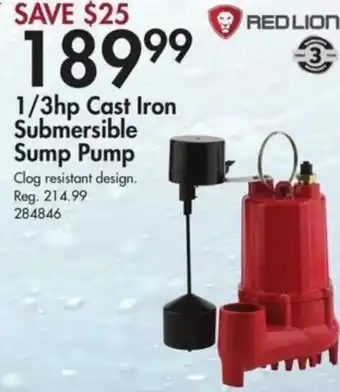 RedLion 1/3hp Cast Iron Submersible Sump Pump