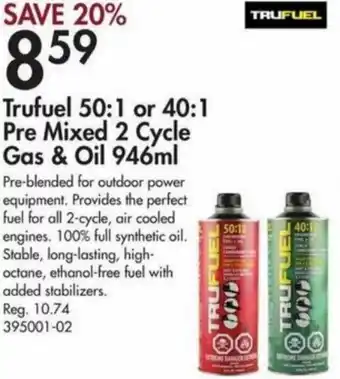 Peavey Mart Trufuel 50:1 or 40:1 pre-Mixed 2 Cycle Gas & Oil 946ml offer