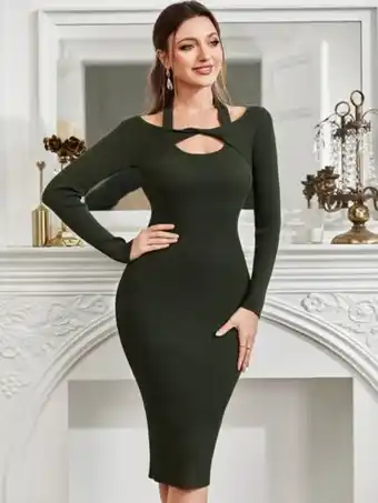 SheIn Rib-knit twist cut out halter sweater dress offer