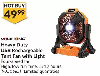 Princess Auto Volt king heavy duty usb rechargeable tent fan with light offer
