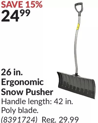Princess Auto 26 in. ergonomic snow pusher offer