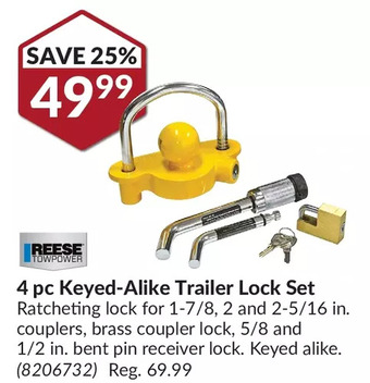 Princess Auto Reese 4 pc keyed-alike trailer lock set offer