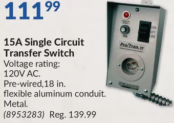 Princess Auto 15a single circuit transfer switch offer