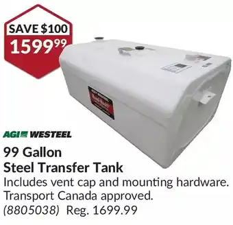 Princess Auto Agi westeel 99 gallon steel transfer tank offer