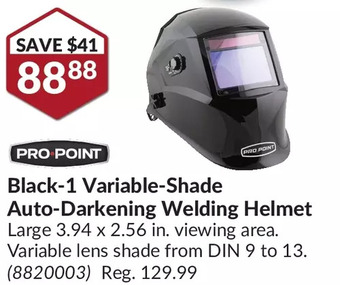 Princess Auto Pro-point black-1 variable-shade auto-darkening welding helmet offer