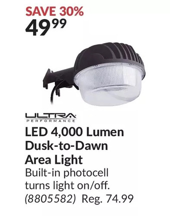 Princess Auto Ultra performance led 4,000 lumen dusk-to-dawn area light offer