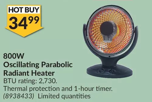 Thermo sphere 800w oscillating parabolic radiant heater offer at Princess  Auto