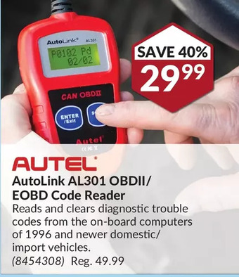 Princess Auto Autel autolink al301 obdii/eobd code reader offer