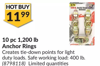 Princess Auto 10 pc 1,200 lb anchor rings offer