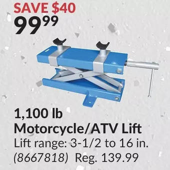 Princess Auto 1,100 lb motorcycle/atv lift offer
