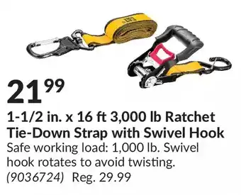 Princess Auto Cat 1-1/2 in. x 16 ft 3,000 lb ratchet tie-down strap with swivel hook offer