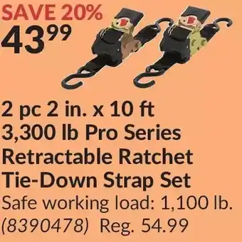 Princess Auto 2 pc 2 in. x 10 ft 3,300 lb pro series retractable ratchet tie-down strap set offer