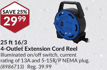 Princess Auto Power fist 25 ft 16/3 4-outlet extension cord reel offer