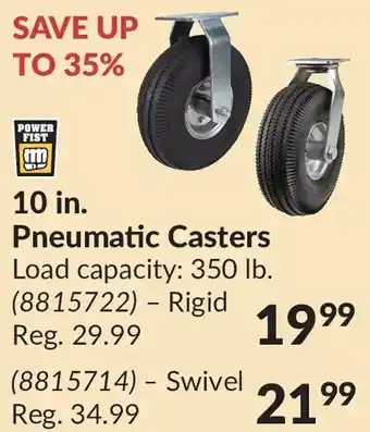 Princess Auto Power fist 10 in. pneumatic casters rigid | swivel offer