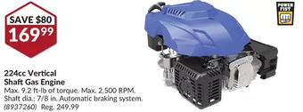 Princess Auto 224cc vertical shaft gas engine offer