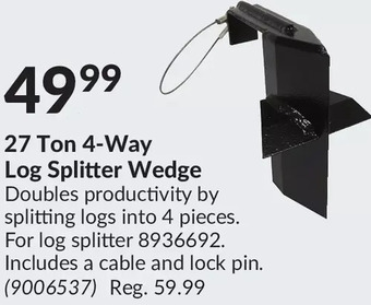 Princess Auto Red rock 27 ton 4-way log splitter wedge offer