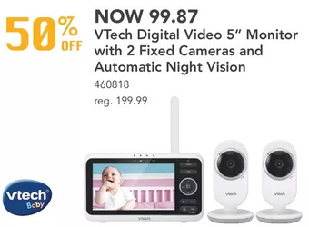 Vtech vm350-2 5 inch digital video baby monitor with 2 cameras and automatic night vision - white