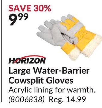 Princess Auto Large water-barrier cowsplit gloves offer