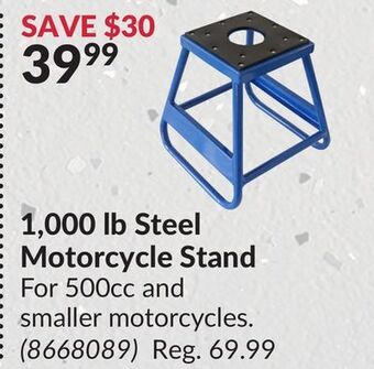 Princess Auto 1, 000 lb steel motorcycle stand offer