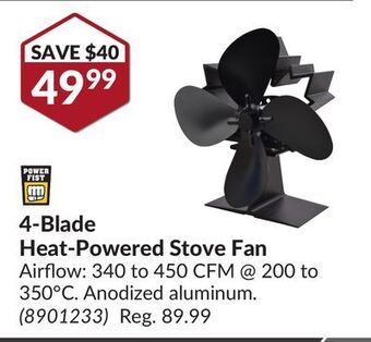 Princess Auto 4-blade heat-powered stove fan offer