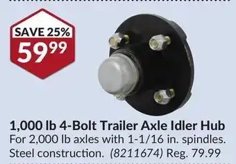 Princess Auto 1, 000 lb 4-bolt trailer axle offer