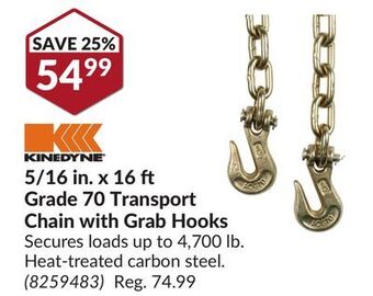 Princess Auto 5/16 in. x 16 ft grade 70 transport chain with grab hooks offer