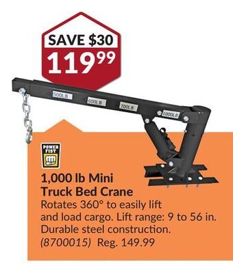 Princess Auto 1, 000 lb mini truck bed crane offer