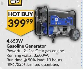 Princess Auto 4, 650w gasoline generator offer
