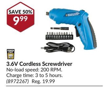 Princess Auto 3.6v cordless screwdriver offer