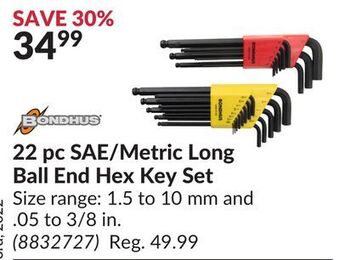 Princess Auto 22 pc sae/metric long ball end hex key set offer