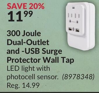 Princess Auto 300 joule dual-outlet and-usb surge protector wall tap offer