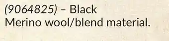 Princess Auto Black merino wool/blend material offer