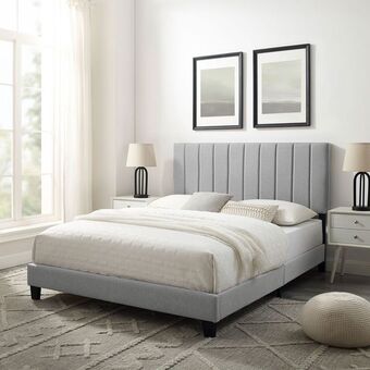 Best Buy Liore transitional upholstered platform bed - queen - medium grey offer