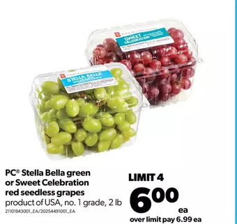 Real Canadian Superstore Pc stella bella green or sweet celebration red seedless grapes offer