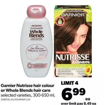Real Canadian Superstore Garnier nutrisse hair colour or whole blends hair care offer