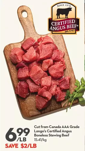 Longo's Cut from canada aaa grade longo's certified angus boneless stewing beef offer