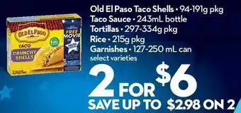 Longo's Old el paso taco shells | taco sauce | tortillas | rice | garnishes offer