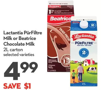 Longo's Lactantia purfiltre milk or beatrice chocolate milk offer