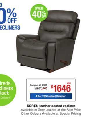 La Z Boy Soren leather seated recliner offer