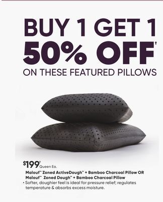 Sleep Country Malouf zoned activedough + bamboo charcoal pillow or malouf zoned dough + bamboo charcoal pillow offer
