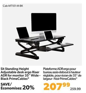 Shopper+ Sit standing height adjustable desk ergo riser adr for monitor 35" wide - black primecables offer