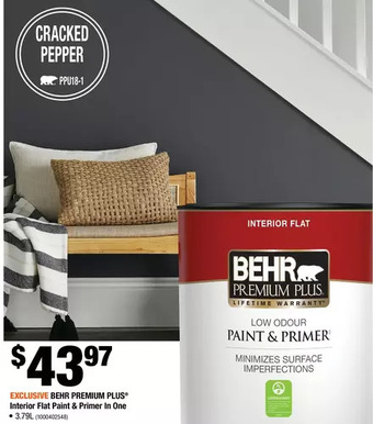 Home Depot Behr premium plus interior flat paint & primer in one offer