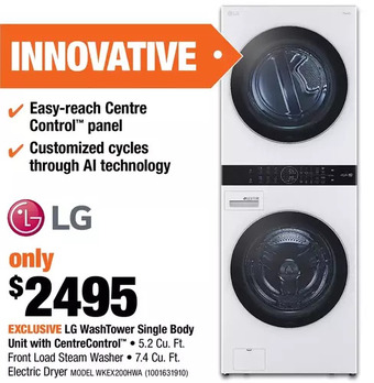 Home Depot Lg washtower single body unit with centrecontrol offer
