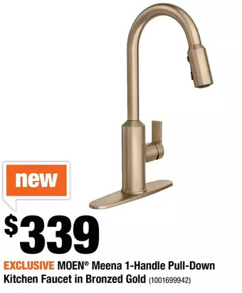 Home Depot Moen meena 1-handle pull-down kitchen faucet in bronzed gold offer