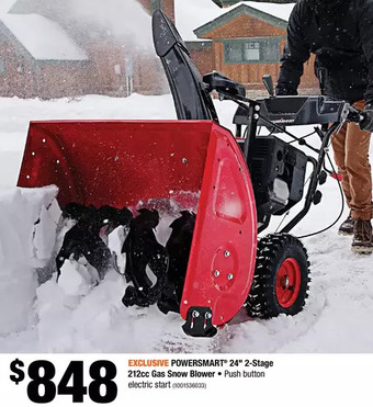 Home Depot Powersmart 24" 2-stage 212cc gas snow blower offer